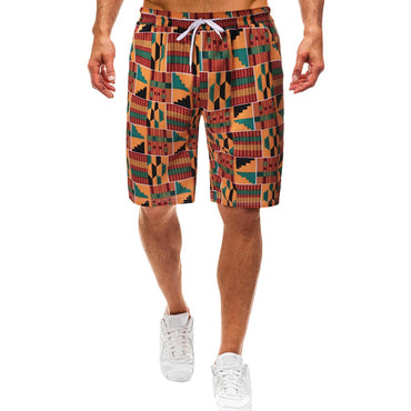 Vintage Elasticated Waist Drawstring African Multicolor Print Beach Shorts