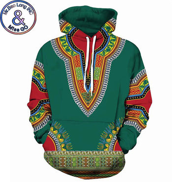 Dashiki Print Hoodie - Teal